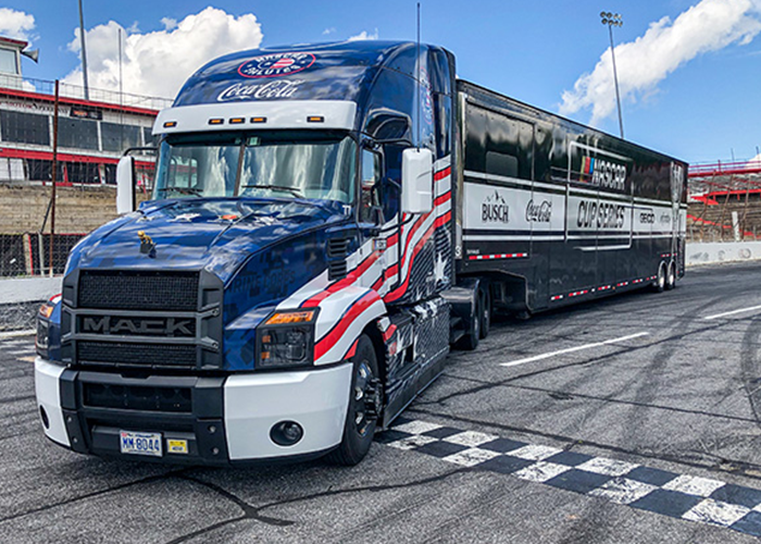 Mack celebrates military heroes with an all-American “NASCAR Salutes” wrapped semi